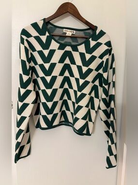 Cherie Collette geometric knit sweater Green and Cream Size: XL